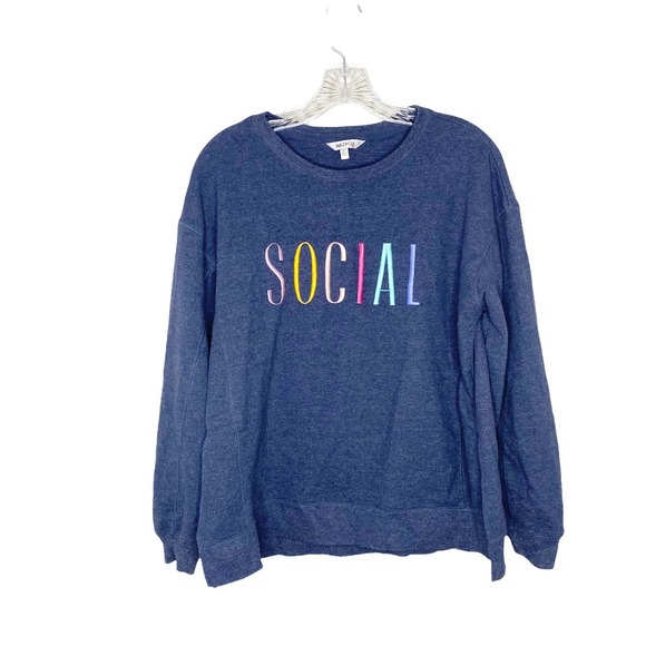 Wildfox Navy Blue Social Spellout Crewneck Sweater Size L - Picture 2 of 6